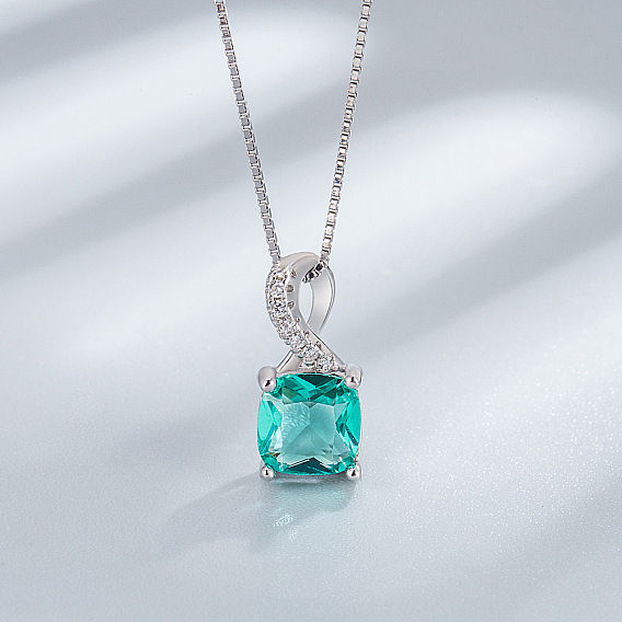 Квадратные 925 ожерелья из стерлингового серебра с подвеской в виде кубического циркония, платина