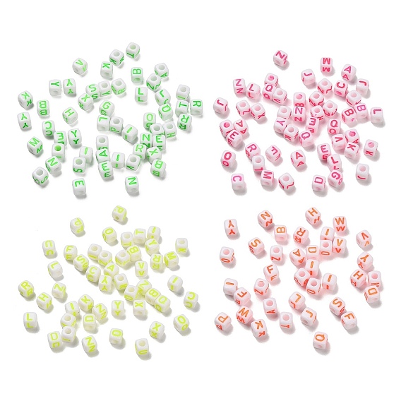 Непрозрачные акриловые бусины, Эмаль стиле, куб с письмом