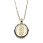 Brass Micro Pave Cubic Zirconia Pendant Necklaces, Virgencita Necklaces, with 304 Stainless Steel Cable Chains, Oval with Virgin Mary, Golden