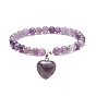 Natural & Synthetic Gemstone Beads Stretch Bracelets, Heart Charms Bracelets for Women