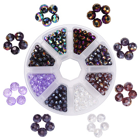 576Pcs 8 Style Baking Paint & Electroplate Glass Beads, Pearl Luster Plated, Faceted, Rondelle