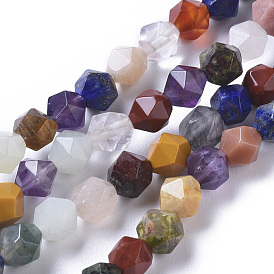 Natural Mixed Gemstone Beads Strands, Star Cut Round Beads, Faceted