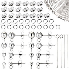 Наборы для изготовления ювелирных изделий своими руками, включая 202 застежки для сережек-гвоздиков из нержавеющей стали, 304 Гайки, штифты и соединительные кольца из нержавеющей стали