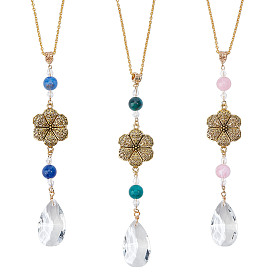 3Подвесные украшения из акрила и стекла, цветок и слеза, с железной кабельных цепей