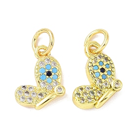 Real 18K Gold Plated Brass Micro Pave Cubic Zirconia Pendants, with Enamel and Jump Ring, Butterfly Charms