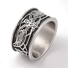 Viking Odins Raven Norse Wolf Finger Rings, 304 Stainless Steel Wide Band Rings for Mens Womens