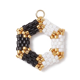 Стеклянные подвески из бисера, с 304 кольцами из нержавеющей стали, шестигранный шарм