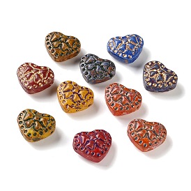 Handmade Lampwork Beads, Heart with Bowknot, Golden Metal Enlaced