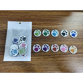 Colgantes del esmalte, con lazo de aleación chapado en platino y polvo brillante, Plano, redondo, perro, pata, impresiones
