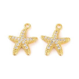 Brass Micro Pave Clear Cubic Zirconia Pendants, Starfish