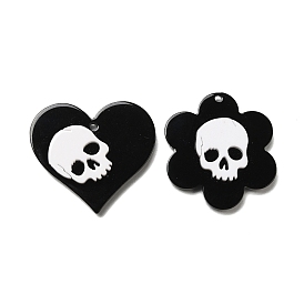 Skull Theme Opaque Acrylic Pendants, Black