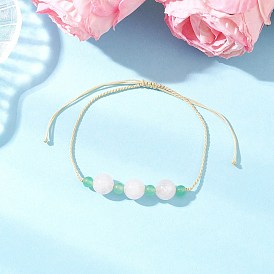 Браслеты из круглых бусин из натурального малайзийского нефрита и розового кварца для женщин, с нейлоновой нитью