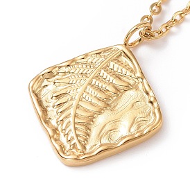 Ion Plating(IP) 304 Stainless Steel Rhombus with Leaf Pendant Necklace for Women