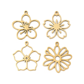 5 шт. 201 подвески из нержавеющей стали, лазерная резка, полый цветочный шарм