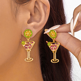 Серьги-гвоздики с подвесками из цинкового сплава со стразами, с эмалью и искусственным жемчугом