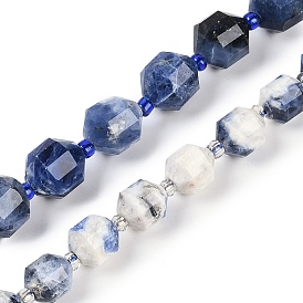 Natural Sodalite Beads Strands, Faceted, Bicone, Double Terminated Point Prism Beads