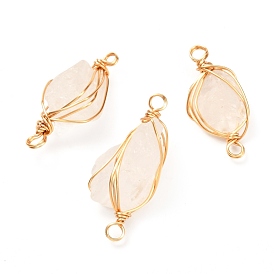 Natural Quartz Crystal Links Connectors, with Real 18K Gold Plated Eco-Friendly Copper Wire, Nuggets