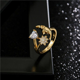 Stylish European and American Star Moon Heart CZ Ring for Women by Aogu