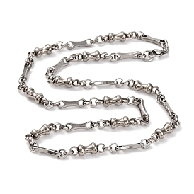 201 Stainless Steel Bone Link Chain Necklace, with 304 Stainless Steel Clasps