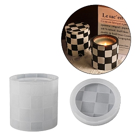 Chessboard Pattern Column Candle Jar Molds, Silicone Concrete Molds for Candle Holder with Lids, Epoxy Resin Casting Molds