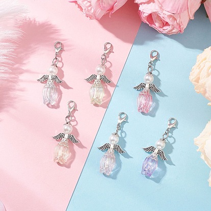 Акриловые подвесные украшения, ангел, с имитацией жемчуга из АБС-пластика и сплавом в тибетском стиле