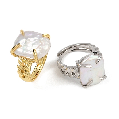 Квадратные кольца с натуральным жемчугом, латунные регулируемые кольца для женщин, долговечный