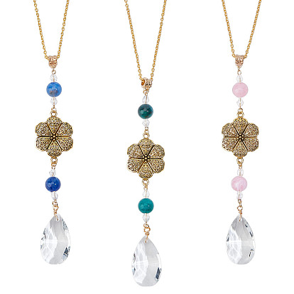 3Подвесные украшения из акрила и стекла, цветок и слеза, с железной кабельных цепей