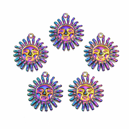 Rainbow Color Alloy Pendants, Cadmium Free & Nickel Free & Lead Free, Sun