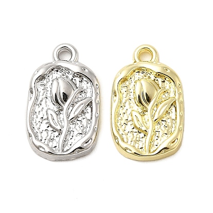 Подвески из сплава , прямоугольник с цветочными подвесками, стойки покрытие, долговечный, без свинца, без кадмии и без никеля