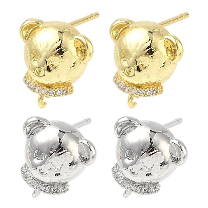 Фурнитура для сережек-гвоздиков с микропаве из прозрачных кубических цирконий из латуни, стойки покрытие, долговечный, без кадмия и без свинца