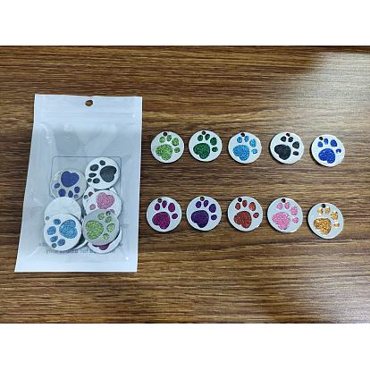 Colgantes del esmalte, con lazo de aleación chapado en platino y polvo brillante, Plano, redondo, perro, pata, impresiones