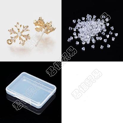 10Pcs Brass Cubic Zirconia Stud Earring Findings, with 925 Sterling Silver Pins and Horizontal Loops, Nickel Free, Snowflake, with 30Pcs Plastic Ear Nuts