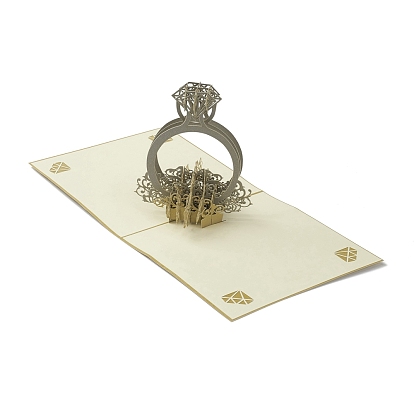 Rectangle 3D Ring Pop Up Paper Greeting Card, with Envelope, Valentine's Day Wedding Birthday Invitation Card