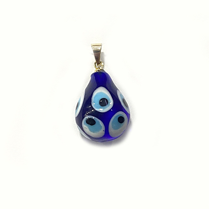 Handmade Lampwork Pendants, Teardrop with Evil Eye Pattern