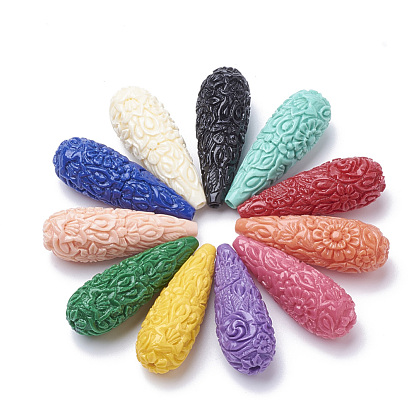 Synthetic Coral Beads, Dyed, Drop