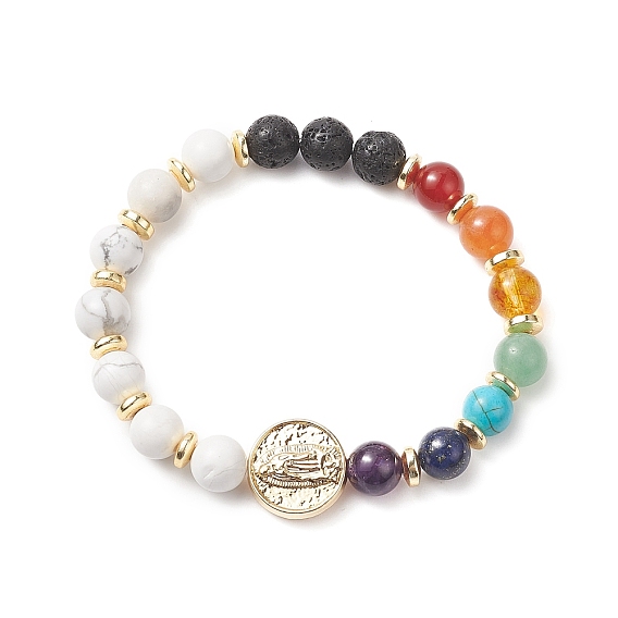 Natural & Synthetic Mixed Gemstone & Brass Virgin Mary Beaded Stretch Bracelet for Women