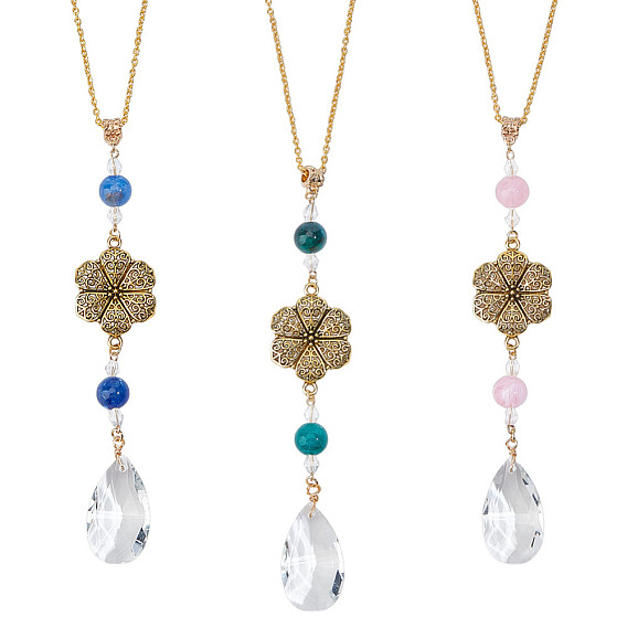 3Подвесные украшения из акрила и стекла, цветок и слеза, с железной кабельных цепей