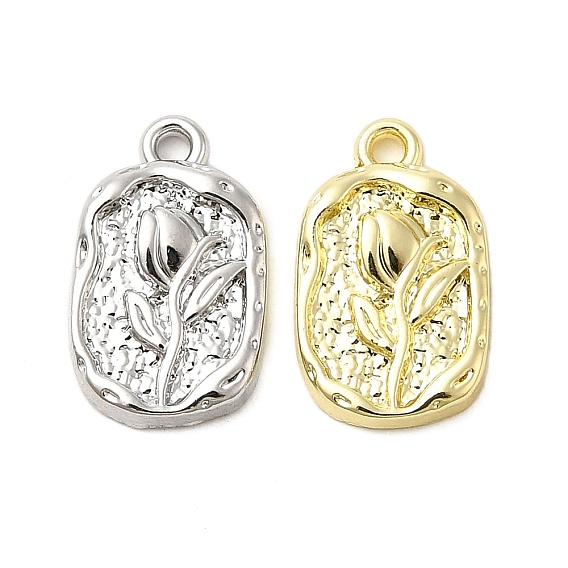 Подвески из сплава , прямоугольник с цветочными подвесками, стойки покрытие, долговечный, без свинца, без кадмии и без никеля