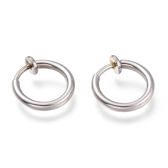 304 Stainless Steel Retractable Clip-on Hoop Earrings, For Non-pierced Ears, with Spring Findings