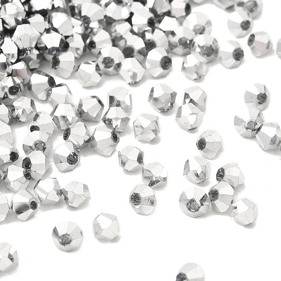 Гальванические стеклянные бусины, двухконусные, полное покрытие, граненые