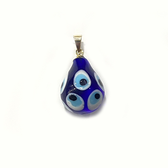Handmade Lampwork Pendants, Teardrop with Evil Eye Pattern