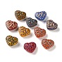 Handmade Lampwork Beads, Heart with Bowknot, Golden Metal Enlaced