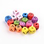 Natural Wood Beads, Horizontal Hole, Lead Free, Dyed, Cube With Letter