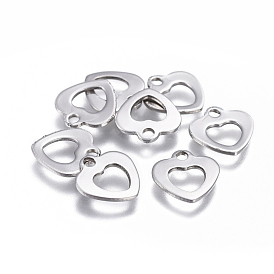 201 Stainless Steel Hollow Charms, Heart