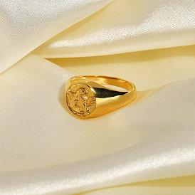 Exquisite Round Angel Ring - Waterproof 18K Gold Plated Stainless Steel Cupid Ring for Women
