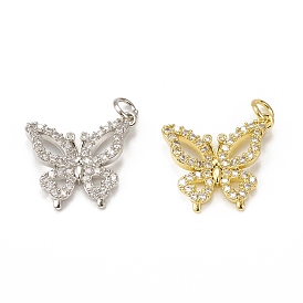 Brass Micro Pave Cubic Zirconia Pendants, with Jump Ring, Butterfly Charm