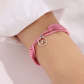 Wave Charm Couple Bracelet with Love Message, Handmade Braided Rope Jewelry