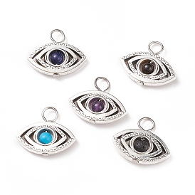 Natural & Synthetic Stone Pendants, Eye Charm, with Antique Silver Tone Alloy Findings