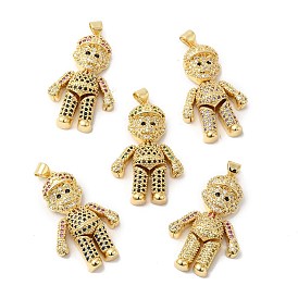 Rack Plating Brass Micro Pave Cubic Zirconia Pendants, Boy Charms, Real 18K Gold Plated, Long-Lasting Plated, Cadmium Free & Lead Free
