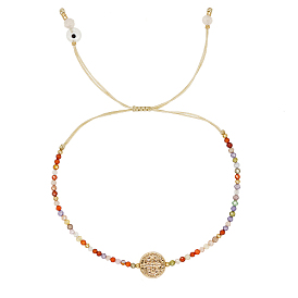 Médaille de Saint Benoît en laiton et bracelet en perles de verre tressées, bracelet réglable